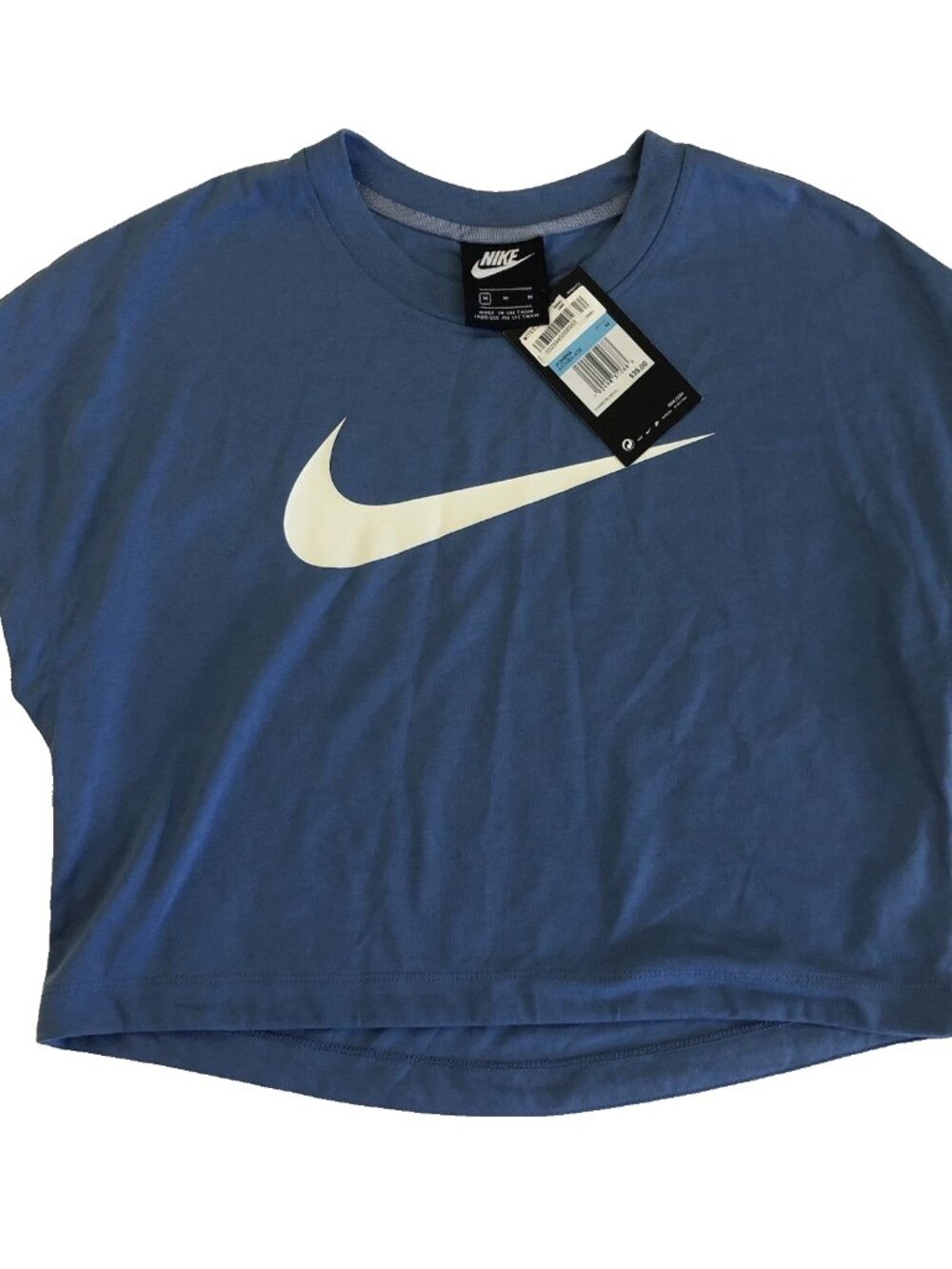 Nike NSW Swoosh Crop Top Tee Shirt Blue White Womens Medium M